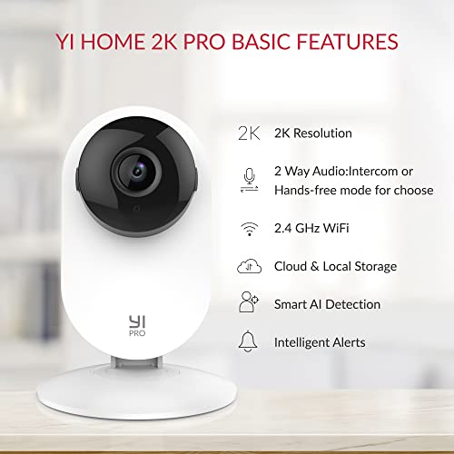 YI Pro 2K Home Security Camera, 2.4Ghz Indoor Camera with Person, Vehicle, Animal Smart Detection, Phone App for Baby, Pet, Dog Monitoring, Works with Alexa and Google Assistant 2Packs