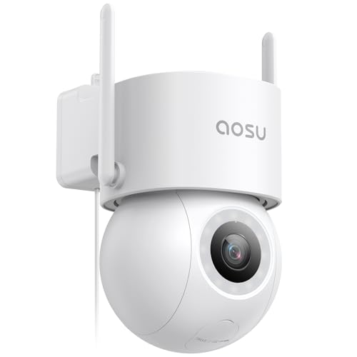 AOSU 3K Wired Security Camera Outdoor - Smart 24/7 Recording WiFi Camera for Home Security w/Sound Light Alerts, AI Surveillance, 360° View, Auto-Tracking, No Monthly Fee Cameras (2.4Ghz WiFi Only)