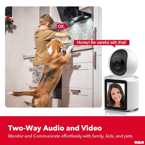 RCA Smart HD Camera with Video Screen, 2-Way Video Calls, No Smartphone Needed – Motion Tracking, Night Vision, 1080p Camera, 128GB Expandable Storage, 360° Pan & Tilt Function