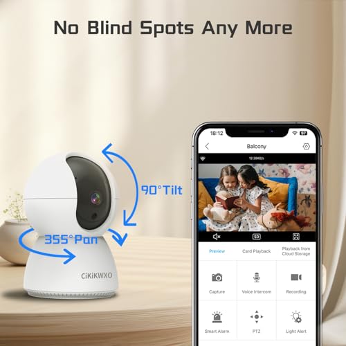 WiFi Camera Wireless Indoor,2K Home Security Camera,360° Pan/Tilt Pet Camera for Dog Cat,Compatible with Google Assistant & Alexa,Night Vision,2-Way Audio,Motion Detection,TF Card & Cloud Storage