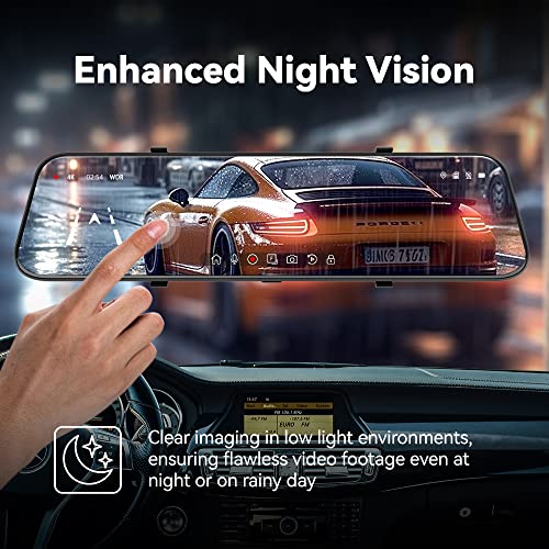 Pelsee P12 Pro 4K Mirror Dash Cam, 12'' Rear View Mirror Camera Smart Driving Assistant w/ADAS and BSD,2160P front and rear camera,Voice Control,Night Vision,Parking Monitoring,32GB Memory Card