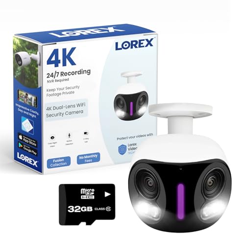 Lorex 4K Dual-Lens Indoor/Outdoor WiFi Security Camera with Smart Security Lighting, 32GB (White)