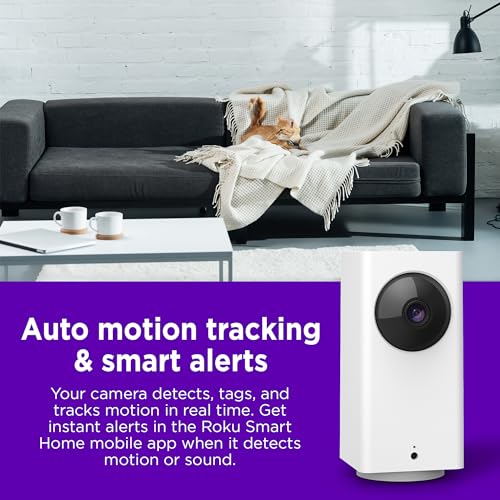 Roku Indoor Camera 360° for Home Security - Security Camera with 1080p HD Color Night Vision, Works with Alexa & Google, Motion Detection & Tracking - Pan & Tilt - 90-Day Subscription Included