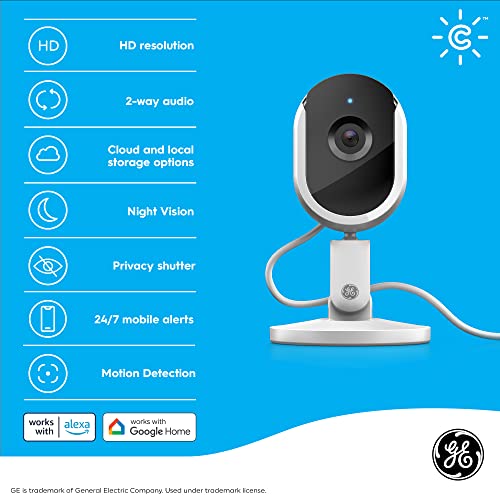 GE Cync Smart Indoor Camera, HD Camera 1080p Resolution, Night Vision, WiFi Security Camera, Works with Amazon Alexa and Google Home, White (1 Pack)