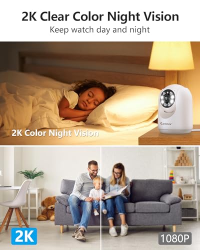 Jennov 2K Pan/Tilt Indoor Cameras for Home Security - 2.4 GHz Pet Dog Camera with Phone App, WiFi Baby Camera Monitor, Color Night Vision, Motion Detection, Auto Tracking, Compatible with Alexa