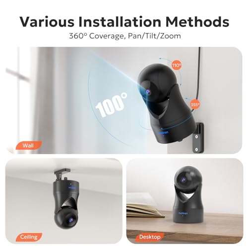 owltron Indoor Security Camera 2K, 360 Camera for Home Security with Motion Detection, Baby Monitor Camera with Phone App, 2.4G WIFI Camera with Night Vision & 2-Way Audio, Works with Alexa