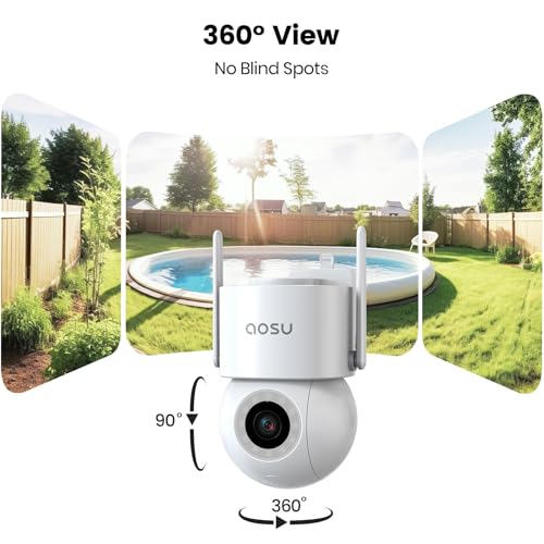 AOSU 3K Wired Security Camera Outdoor - Smart 24/7 Recording WiFi Camera for Home Security w/Sound Light Alerts, AI Surveillance, 360° View, Auto-Tracking, No Monthly Fee Cameras (2.4Ghz WiFi Only)