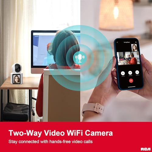 RCA Smart HD Camera with Video Screen, 2-Way Video Calls, No Smartphone Needed – Motion Tracking, Night Vision, 1080p Camera, 128GB Expandable Storage, 360° Pan & Tilt Function
