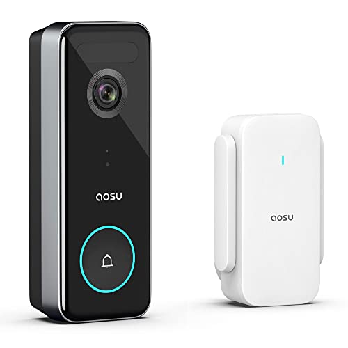 AOSU Doorbell Camera Wireless, 5MP Ultra HD, No Monthly Fee, 2.4/5 GHz WiFi Video Doorbell with Homebase, Battery/Wired Powered, Work with Alexa & Google Assistant