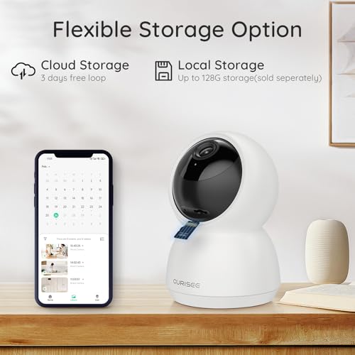 CURISEE 2K Pet Camera Indoor Security Camera Baby Camera Dog Camera Smart Camera ith Phone App 2.4GHz WiFi Camera360°Pan & Tilt, 2-Way Audio, Night Vision AI Motion Detection and Tracking
