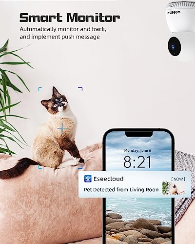 WESECUU Indoor Camera, 360 PTZ Pet Camera Dog Camera with Phone App, 2.4G WiFi Smart Video Baby Monitor Cameras for Home Security Indoor Motion Detection Siren 24/7 Night Vision 2 Way Talk Cloud/SD