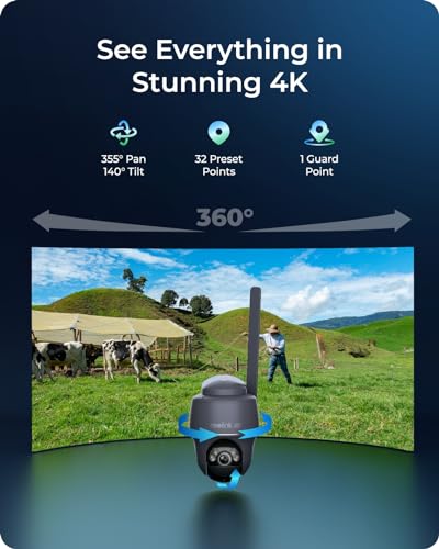 REOLINK 4G LTE Cellular Security Camera, 4K No WiFi Solar Powered Camera, Pan Tilt 360° Live View, Smart Detection, Color Night Vision, Local Storage, 32G SD Card Included, Go PT Ultra-G +Solar Panel