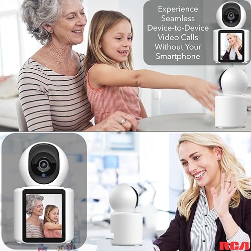 RCA Smart HD Camera with Video Screen, 2-Way Video Calls, No Smartphone Needed – Motion Tracking, Night Vision, 1080p Camera, 128GB Expandable Storage, 360° Pan & Tilt Function