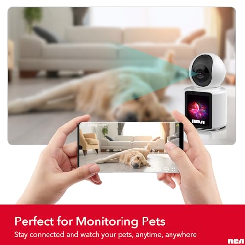 RCA Smart HD Camera with Video Screen, 2-Way Video Calls, No Smartphone Needed – Motion Tracking, Night Vision, 1080p Camera, 128GB Expandable Storage, 360° Pan & Tilt Function