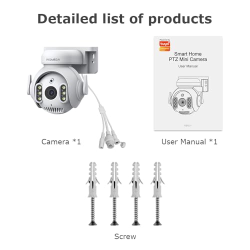 INQMEGA 5MP TUYA Smart Camera,Security Home Surveillance Camera with 2.4G WiFi,2-Way Audio, Full Color Night Vision, Waterproof, Motion Detection, Spotlight & Siren