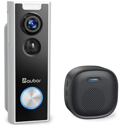 aubor Video Doorbell Camera Wireless with Chime, HD Live View, Night Vision, AI Motion Detection, 2-Way Audio, Voice Changer, 2.4G WiFi, Battery Powered, Works with Alexa & Google Assistant,White J10