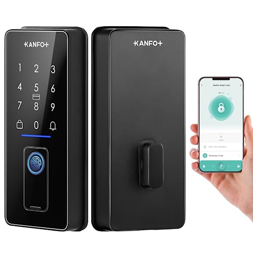 KANFOX Keyless Entry Door Lock, Smart Lock for Front Door with Doorbell, Fingerprint Door Lock with APP Control, Keypad Deadbolt, Electronic Deadbolt Lock with Auto Lock for Home and Hotel (Black)
