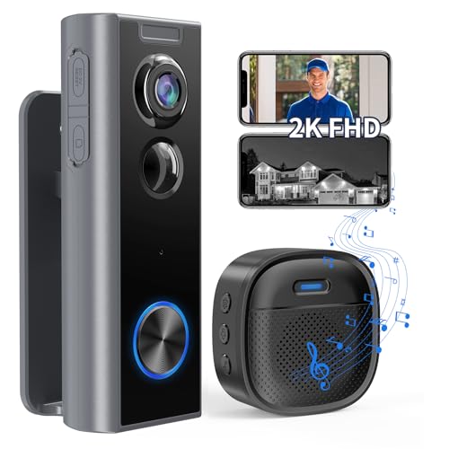 Ankway Video Doorbell Camera Wireless No Subscription, 2K Smart Doorbell with Chime, 2-Way Audio, Human Detection, Instant Alert, Night Vision, Battery Powered for Apartment Front Door Home Security