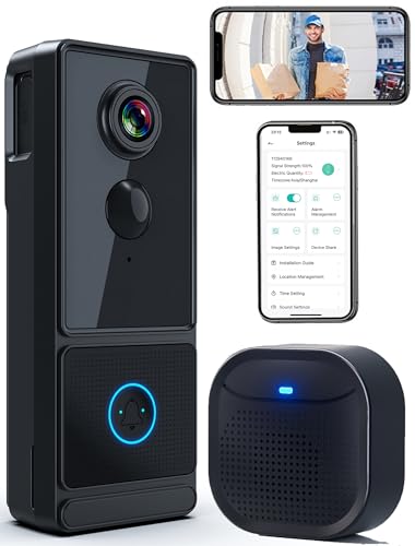 Hipoink Smart Video Doorbell Camera, Easy to Set up on App and Video Doorbell itself with Agile Portrait Detection, Wireless for Home, Shop and Office