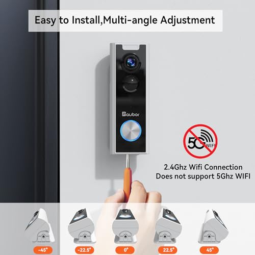 aubor Video Doorbell Camera Wireless with Chime, HD Live View, Night Vision, AI Motion Detection, 2-Way Audio, Voice Changer, 2.4G WiFi, Battery Powered, Works with Alexa & Google Assistant,White J10