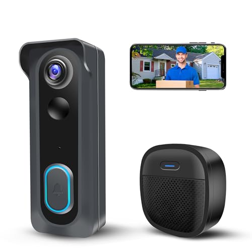 KAMEP Doorbell Camera Wireless with Chime,2.4G WiFi Smart Video Doorbell with Voice Changer, Voice Message,PIR Motion Detection, Night Vision, 2-Way Audio, Compatible with Alexa&Google Assistant
