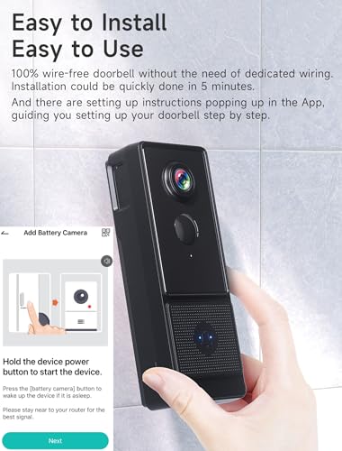 Hipoink Smart Video Doorbell Camera, Easy to Set up on App and Video Doorbell itself with Agile Portrait Detection, Wireless for Home, Shop and Office