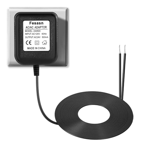 Fesasn C Wire Power Adapter,16-24 Vot Doorbell Power Transformer,for Ring Doorbell and Smart Thermostat for Nest Ecobee, Sensi and Honeywell (16.5 FT Black)