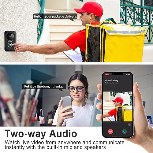 LUSAF Doorbell Camera Wireless,Smart WiFi Video Doorbell with Chime,IP65, Night Vision,2.4G WiFi Compatible，Indoor Chime Include，Battery-Powered Smart WiFi Doorbell for Home Security