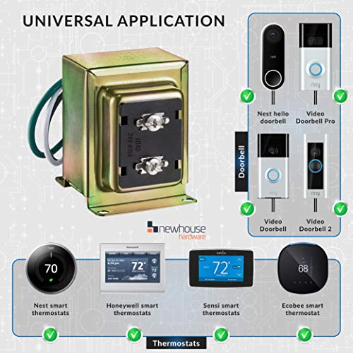 Newhouse Hardware 40TR 24-Volt 40vA Wired Door Bell Transformer for Powering Multiple Smart Doorbells and Thermostats, Gold