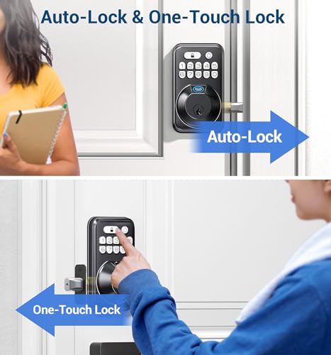 TEEHO Fingerprint Keypad Deadbolt Lock with Wireless Doorbell - Keyless Entry Door Lock for Front Door - Digital Electronic Deadbolt Lock - Secure Code Access, 38 Chimes