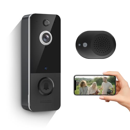 Guggre Smart Video Doorbell Camera Wireless, Chime Ringer Included, Cloud Storage, AI Human Detection, 2-Way Audio, Live View, 2.4G WiFi, Night Vision, Battery Powered, Indoor Outdoor Surveillance