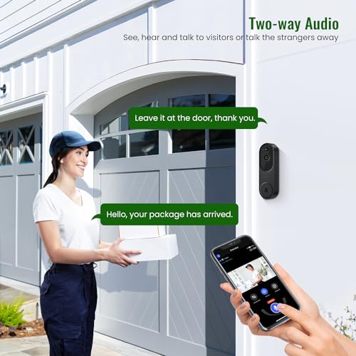 HotFun 1080P Wireless Video Doorbell Camera with Ring Chime, Smart AI Human Detection, Night Vision, 2-Way Audio, Battery Powered, Cloud Storage, 2.4G WiFi, Indoor Outdoor Surveillance