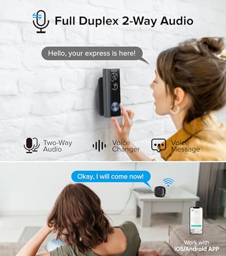 Ankway Video Doorbell Camera Wireless No Subscription, 2K Smart Doorbell with Chime, 2-Way Audio, Human Detection, Instant Alert, Night Vision, Battery Powered for Apartment Front Door Home Security