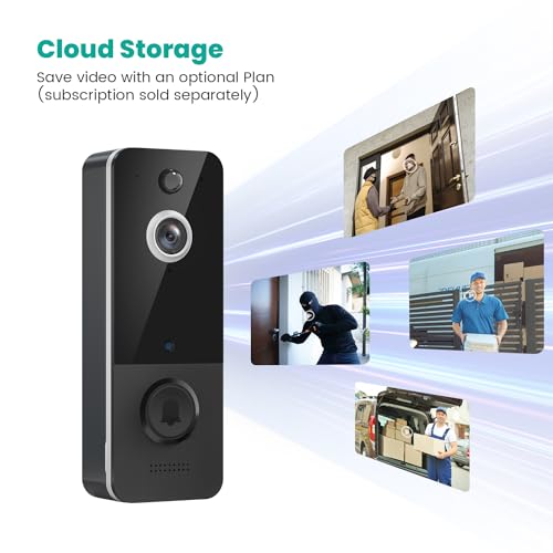Guggre Smart Video Doorbell Camera Wireless, Chime Ringer Included, Cloud Storage, AI Human Detection, 2-Way Audio, Live View, 2.4G WiFi, Night Vision, Battery Powered, Indoor Outdoor Surveillance