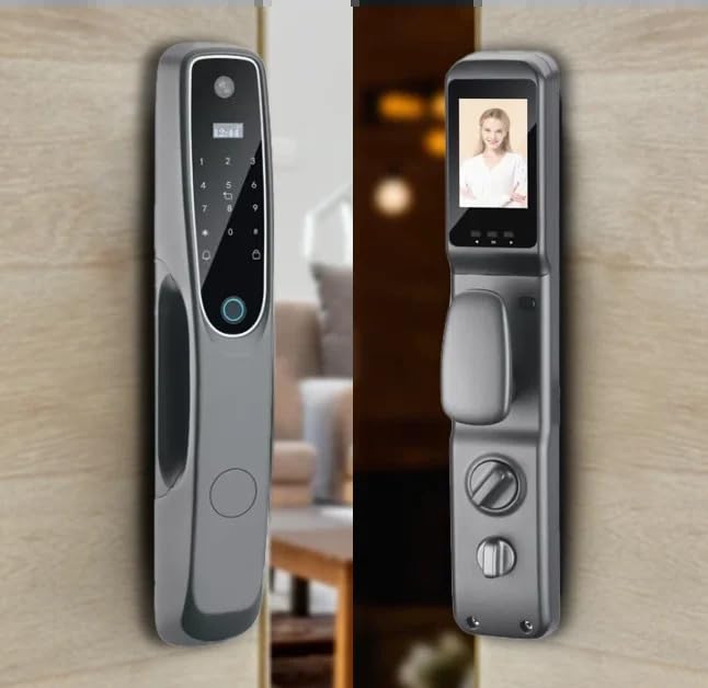 Smart Door Lock with Camera, keyless door entry lock, electronic locks for Front doors with Doorbell, Waterproof Door Lock with Fingerprint, Code, IC Card Entry, Key, Rechargeable Battery, Tuya APP