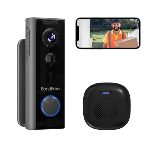 BondFree Wireless Doorbell Camera with Wireless Chime, Doorbell Mount, Video Doorbell Wireless HD, 2.4GWiFi, 2-Way Audio, Night Vision, Cloud SD Card Storage, Compatible with Alexa, Google Assistant