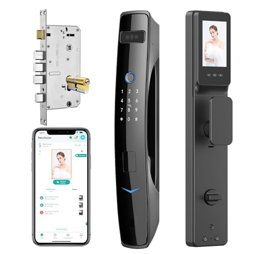 Necchuizo 3D Face Recognition Smart Door Lock,Video Smart Lock with Camera,Build-in WiFi,Video Doorbell,Fingerprint,APP Control,Security WiFi Smart Mortise Lock Kit with Cylinder Deadbolt