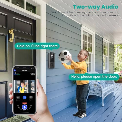 Guggre Smart Video Doorbell Camera Wireless, Chime Ringer Included, Cloud Storage, AI Human Detection, 2-Way Audio, Live View, 2.4G WiFi, Night Vision, Battery Powered, Indoor Outdoor Surveillance