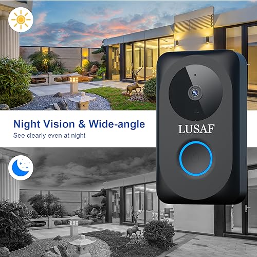 LUSAF Doorbell Camera Wireless,Smart WiFi Video Doorbell with Chime,IP65, Night Vision,2.4G WiFi Compatible，Indoor Chime Include，Battery-Powered Smart WiFi Doorbell for Home Security