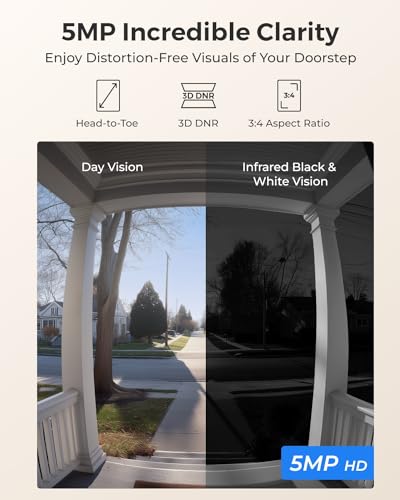 REOLINK 5MP Video Doorbell PoE Camera with Chime, 3:4 Head-to-Toe View, 2-Way Audio, Person/Package Detection, Outdoor Waterproof, Smart Alerts, Supports NVR