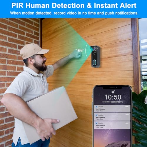 KAMEP Doorbell Camera Wireless with Chime,2.4G WiFi Smart Video Doorbell with Voice Changer, Voice Message,PIR Motion Detection, Night Vision, 2-Way Audio, Compatible with Alexa&Google Assistant