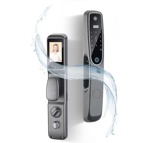 Smart Door Lock with Camera, keyless door entry lock, electronic locks for Front doors with Doorbell, Waterproof Door Lock with Fingerprint, Code, IC Card Entry, Key, Rechargeable Battery, Tuya APP