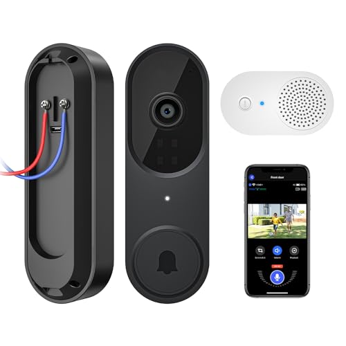 Guggre 1080P Wired Smart Video Doorbell Camera with Chime, Night Vision, Cloud Storage, 2.4GHz Wi-Fi, Intelligent AI Human Detection, Real-Time Alert, 2-Way Audio, Easy Installation