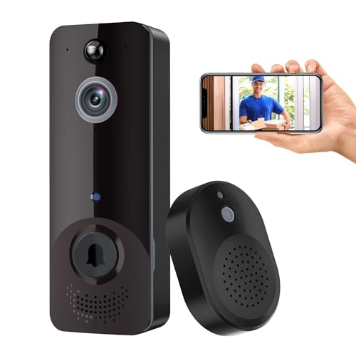 ALPHAPEACH Smart Video Doorbell Camera Wireless, Chime Ringer Included, 2-Way Audio, AI Human Detection, Live View, Night Vision, Cloud Storage, Rechargeable Battery, Indoor Outdoor Surveillance