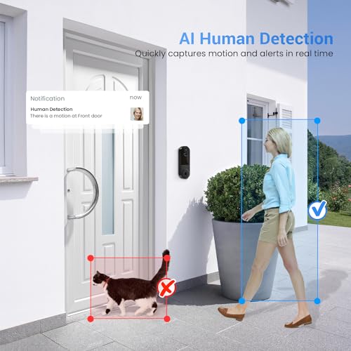 Biglory 1080P Smart Wireless Doorbell Camera with Chime, AI Human Detection, Live View, Night Vision, Home Security System, 2-Way Audio, Instant Alerts, 2.4G WiFi, Cloud Storage, Battery Powered