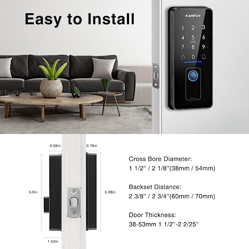 KANFOX Keyless Entry Door Lock, Smart Lock for Front Door with Doorbell, Fingerprint Door Lock with APP Control, Keypad Deadbolt, Electronic Deadbolt Lock with Auto Lock for Home and Hotel (Black)