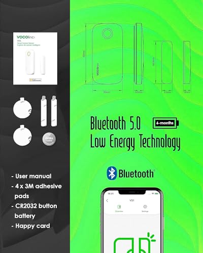 VOCOlinc Door Alarm Magnetic Window Locks Contact Sensor Wireless Smart Doorbell Chime No Hub Required ONLY Works with Apple HomeKit Home Security Bluetooth Low Energy Remote Access