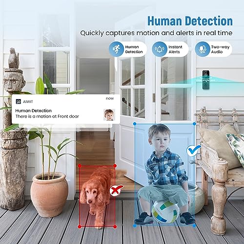 BITEPASS Smart Video Doorbell Camera Wireless with Chime, AI Human Detection, 2-Way Audio, HD Live View, 2.4G WiFi, Night Vision, Cloud Storage, Battery Powered, Indoor Outdoor Surveillance