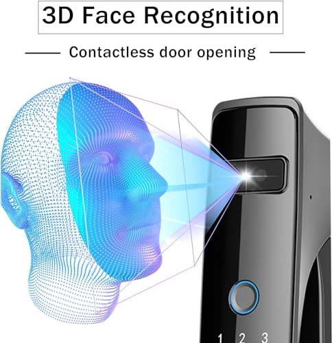 Necchuizo 3D Face Recognition Smart Door Lock,Video Smart Lock with Camera,Build-in WiFi,Video Doorbell,Fingerprint,APP Control,Security WiFi Smart Mortise Lock Kit with Cylinder Deadbolt