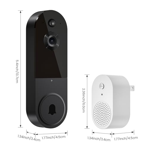ALPHAPEACH 1080P Wireless Video Doorbell Camera, Chime Ringer Included, 2-Way Audio, Live View, AI Human Detection, Night Vision, 2.4G WiFi, Cloud Storage, Battery Powered, Indoor Outdoor Surveillance